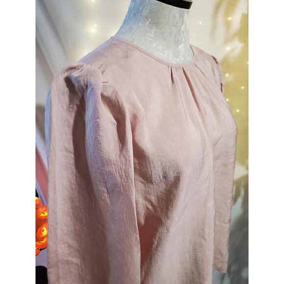 Express NWT Modal Balloon Puff Sleeve Pink Blouse Womens Size S Keyhole Neck - Picture 2 of 11